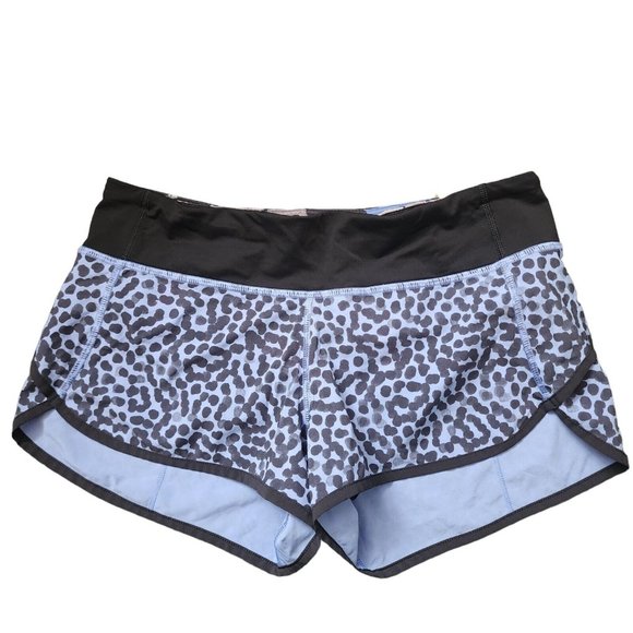 Lululemon Run Speed Short 3" Ace Sport Tranquil Blue Black Size 6 Cheetah Print